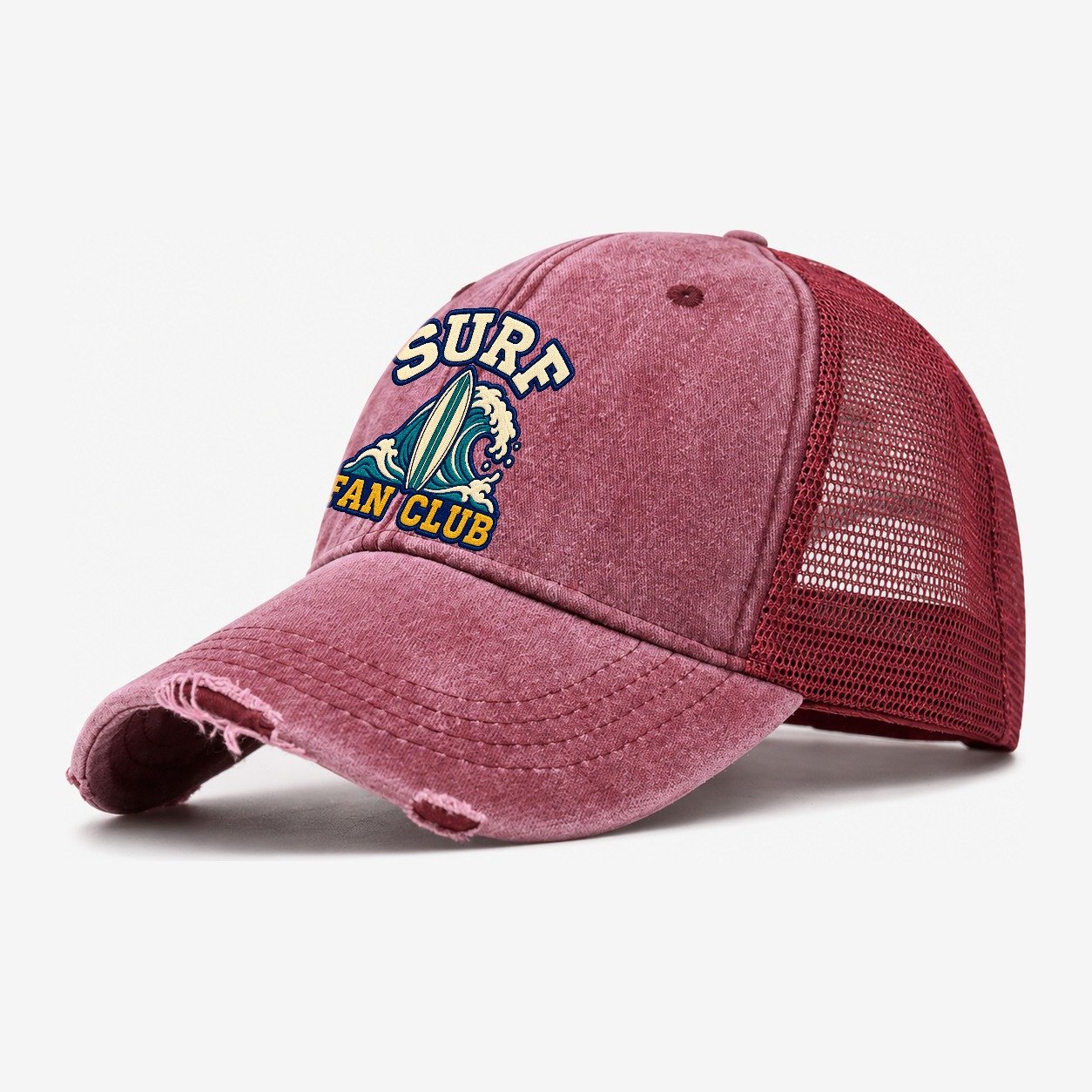 Surf Fan Club Washed Trucker Hat – Wine Red
