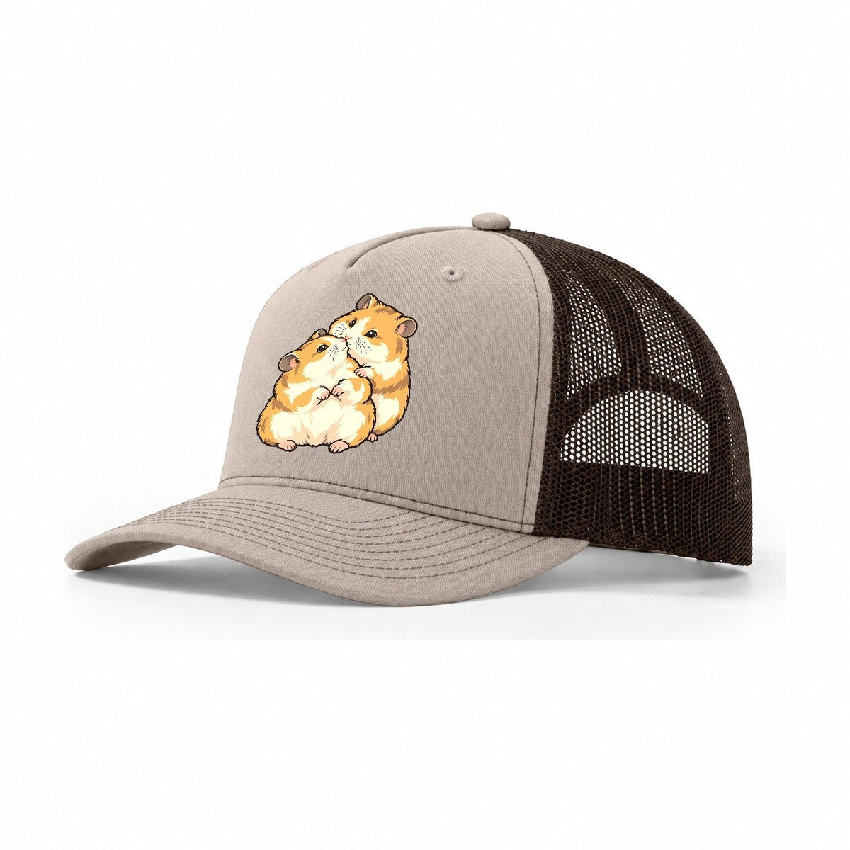 Hamster Nose Touch Small Pet Logos Trucker Hat – Khaki Brown