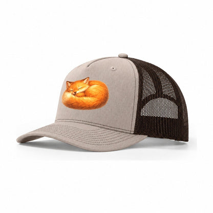 Sleeping Curled Fox Trucker Hat – Khaki Brown
