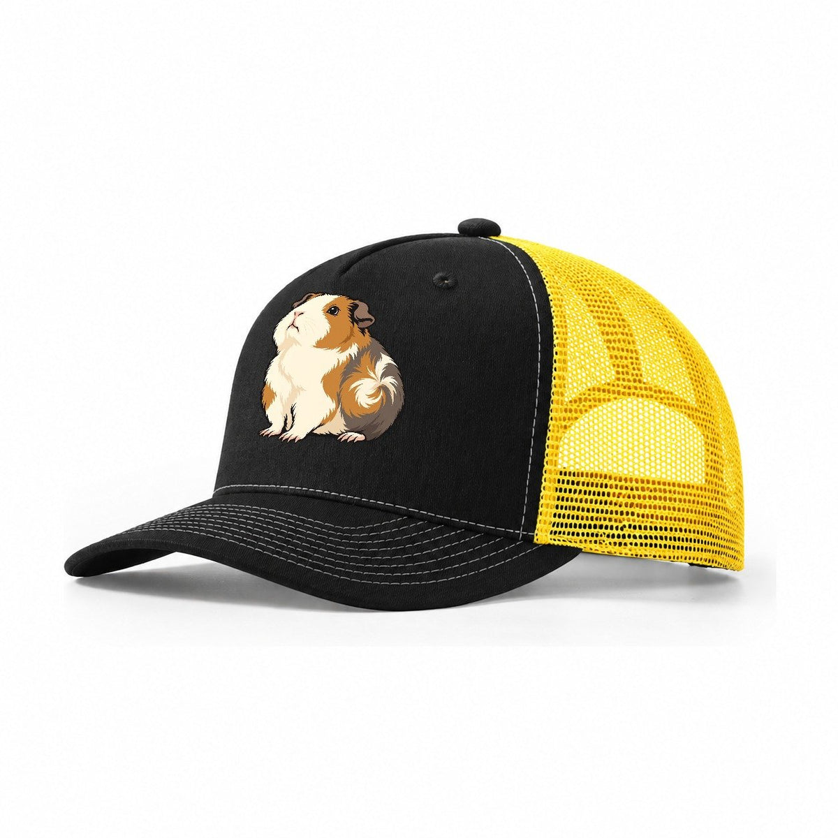 Guinea Pig Chin Lift Small Pet Logos Trucker Hat – Black Yellow