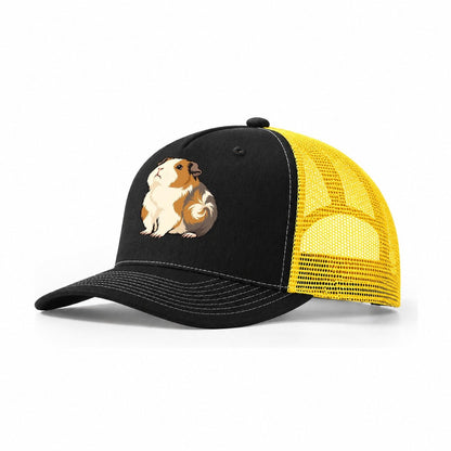 Guinea Pig Chin Lift Small Pet Logos Trucker Hat – Black Yellow
