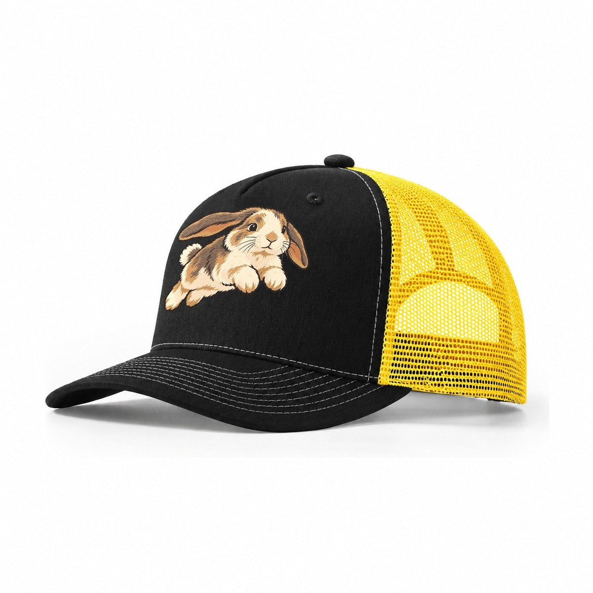 Rabbit Gentle Hop Small Pet Logos Trucker Hat – Black Yellow