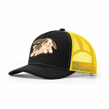 Rabbit Gentle Hop Small Pet Logos Trucker Hat – Black Yellow