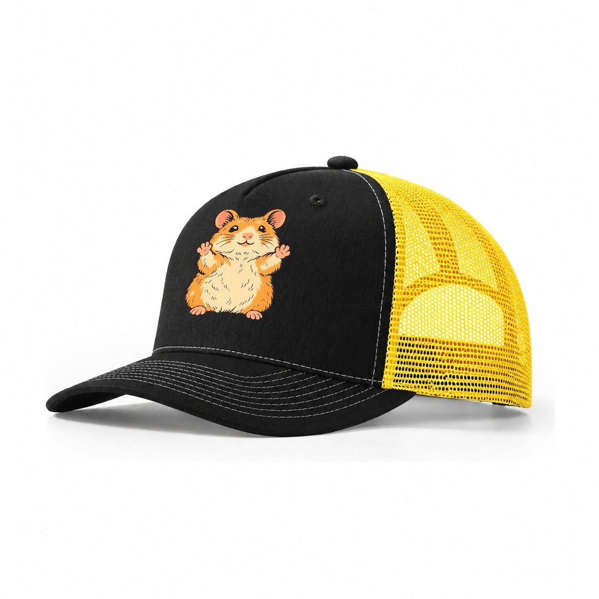 Hamster Paws Up Small Pet Logos Trucker Hat – Black Yellow