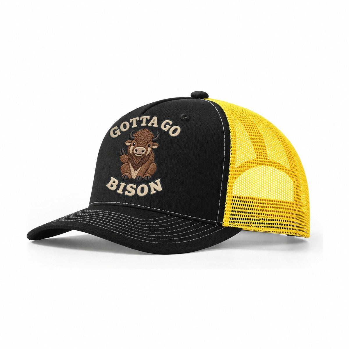 Bison Animal Puns Trucker Hat – Black Yellow