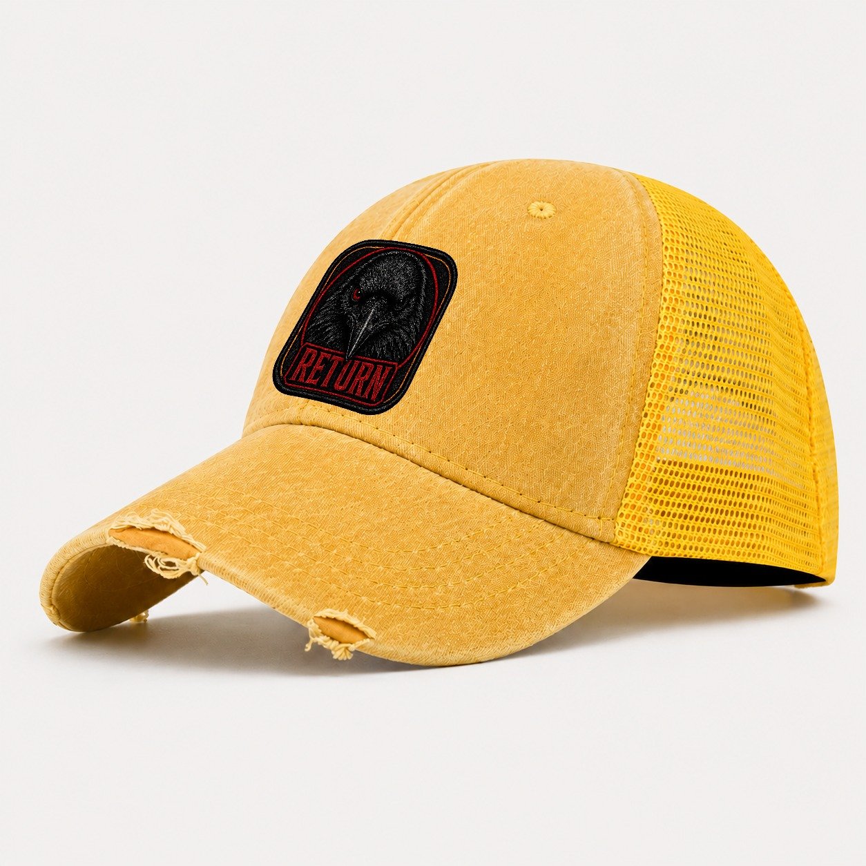 Raven Return Badge Washed Trucker Hat – Yellow