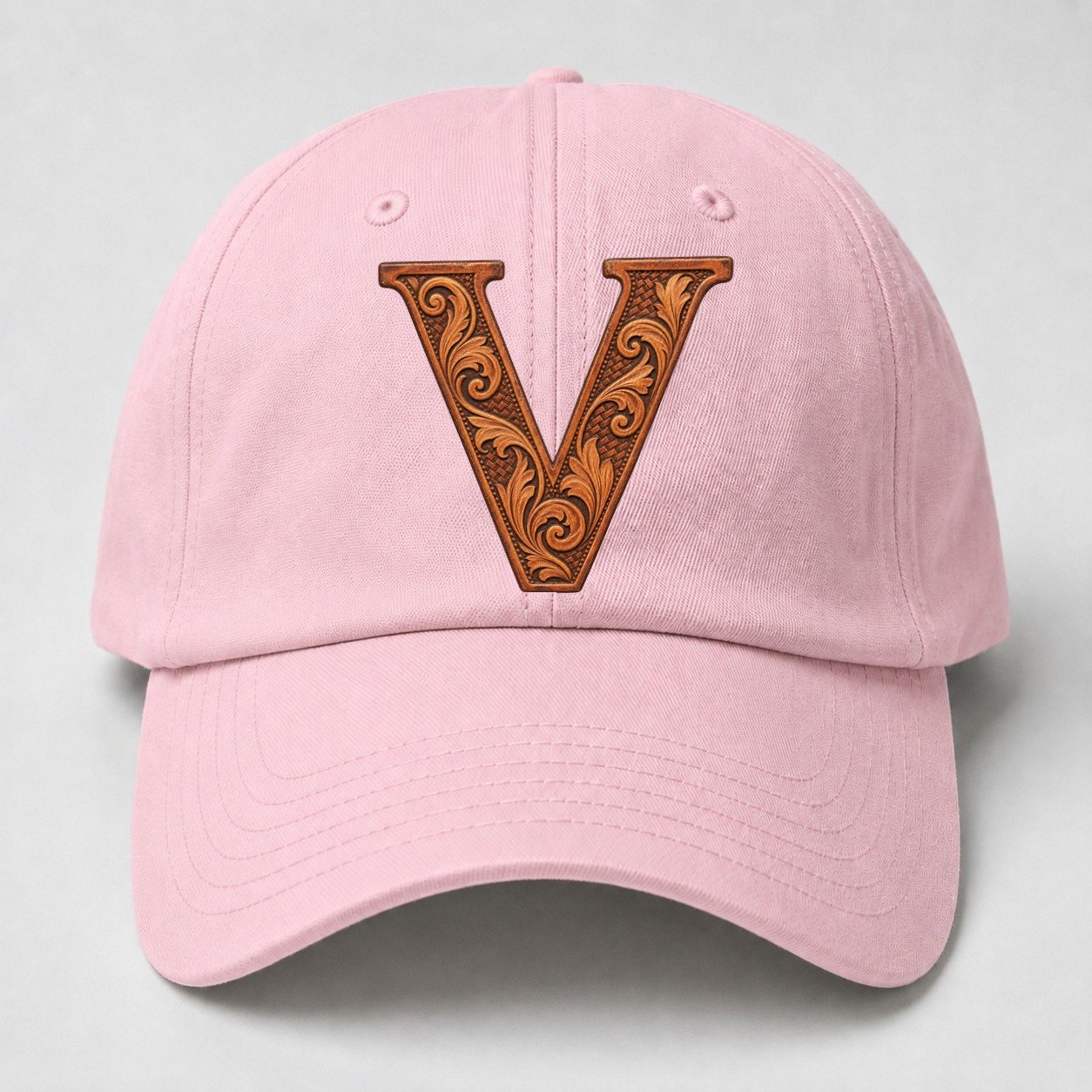 Tooled Leather V Monogram Baseball Cap – Pink