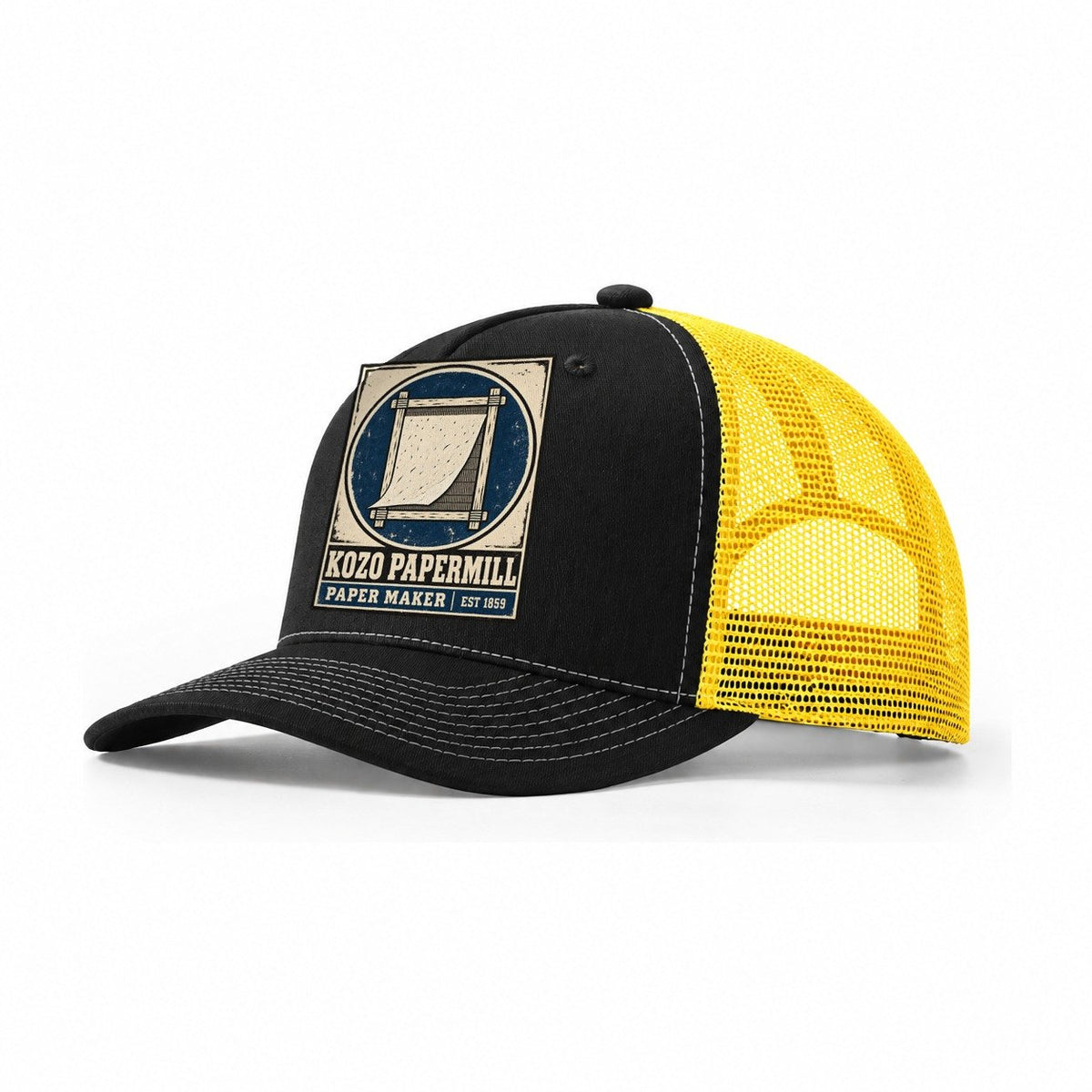 Kozo Paper Mill Noren Trade Co Trucker Hat – Black Yellow