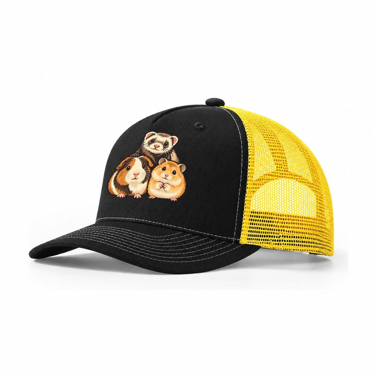Small Pet Gathering Small Pet Logos Trucker Hat – Black Yellow