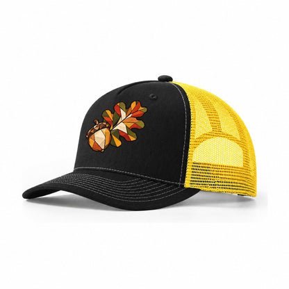 Oak Leaf And Acorn Wildwood Mosaic Trucker Hat – Black Yellow