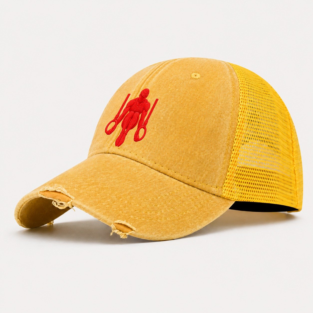 Gymnast Ring Support Tuck Micro Motion Mark Washed Trucker Hat – Yellow