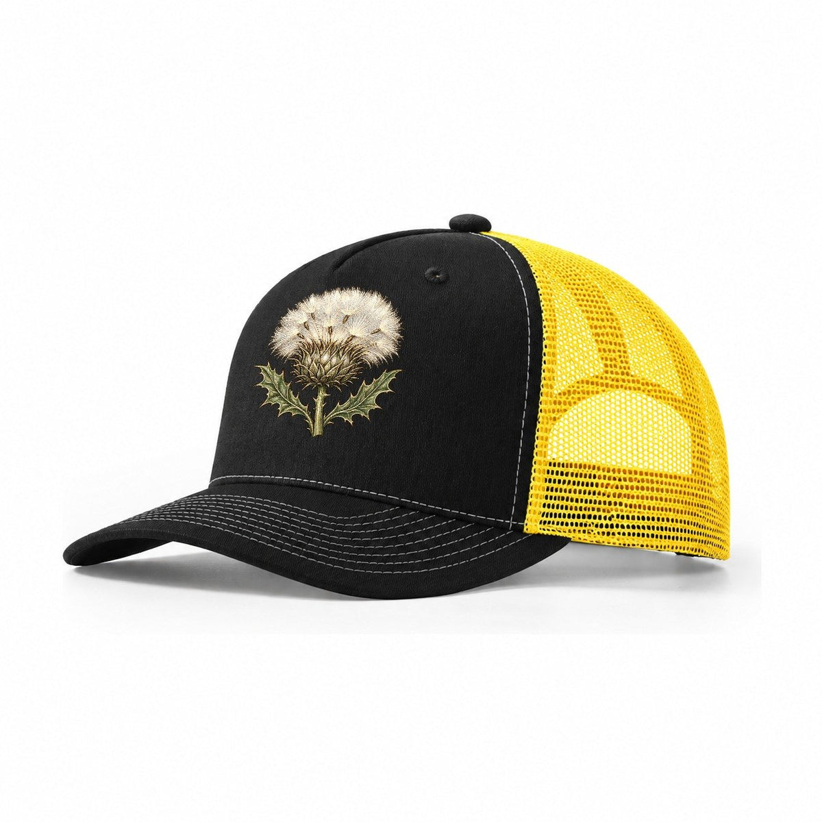 Thistle Silvery Seedhead Pastimes Companions Trucker Hat – Black Yellow