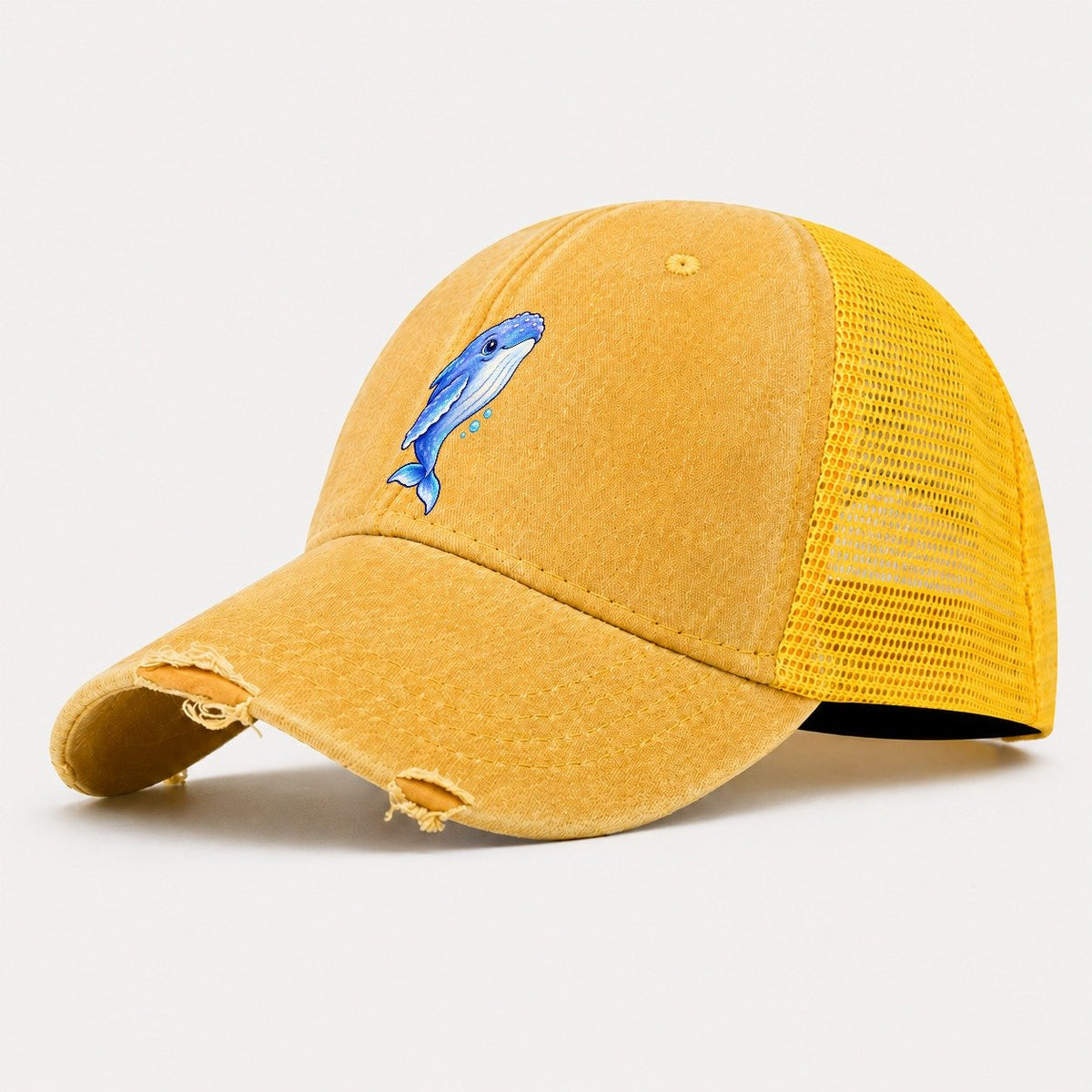 Humpback Whale Gentle Rise Sea Sprite Washed Trucker Hat – Yellow