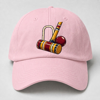 Croquet Mallet Hoop And Burgundy Ball Uk Culture Heritage Baseball Cap – Pink