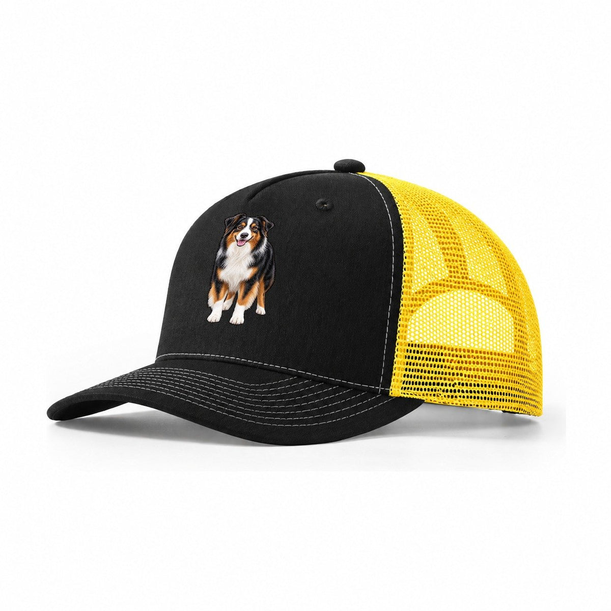 Black Tri Australian Shepherd Trucker Hat – Black Yellow