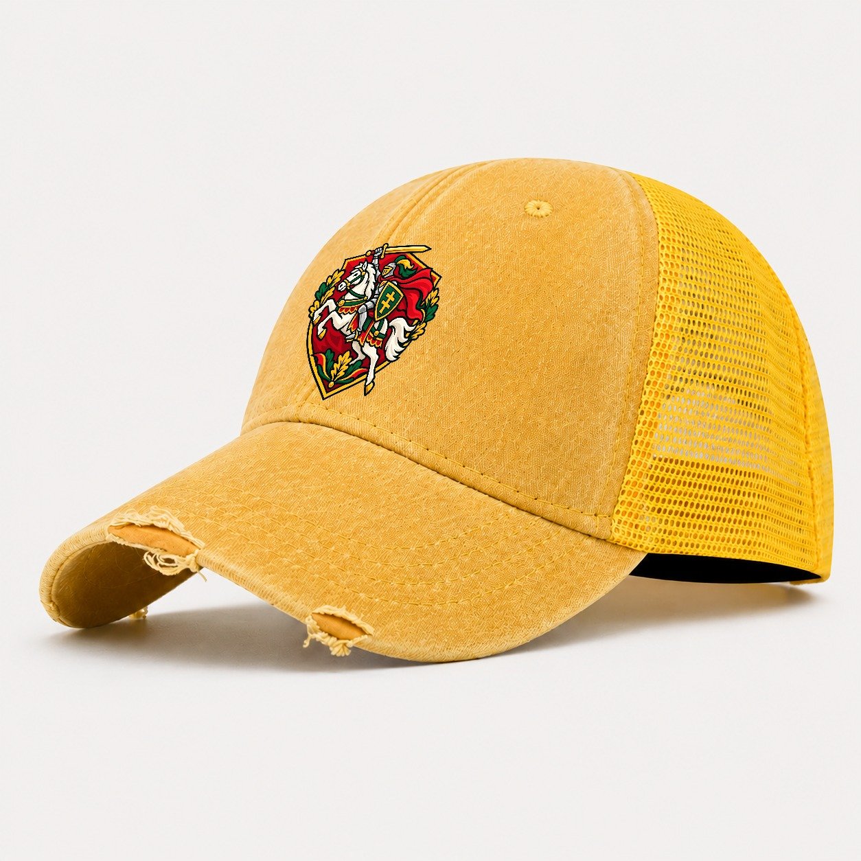 Lithuania Minimal Emblem Country Logos Washed Trucker Hat – Yellow
