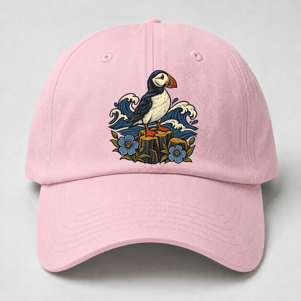 Causeway Coast Puffin And Flax Flowers Uk Culture Heritage Baseball Cap – Pink