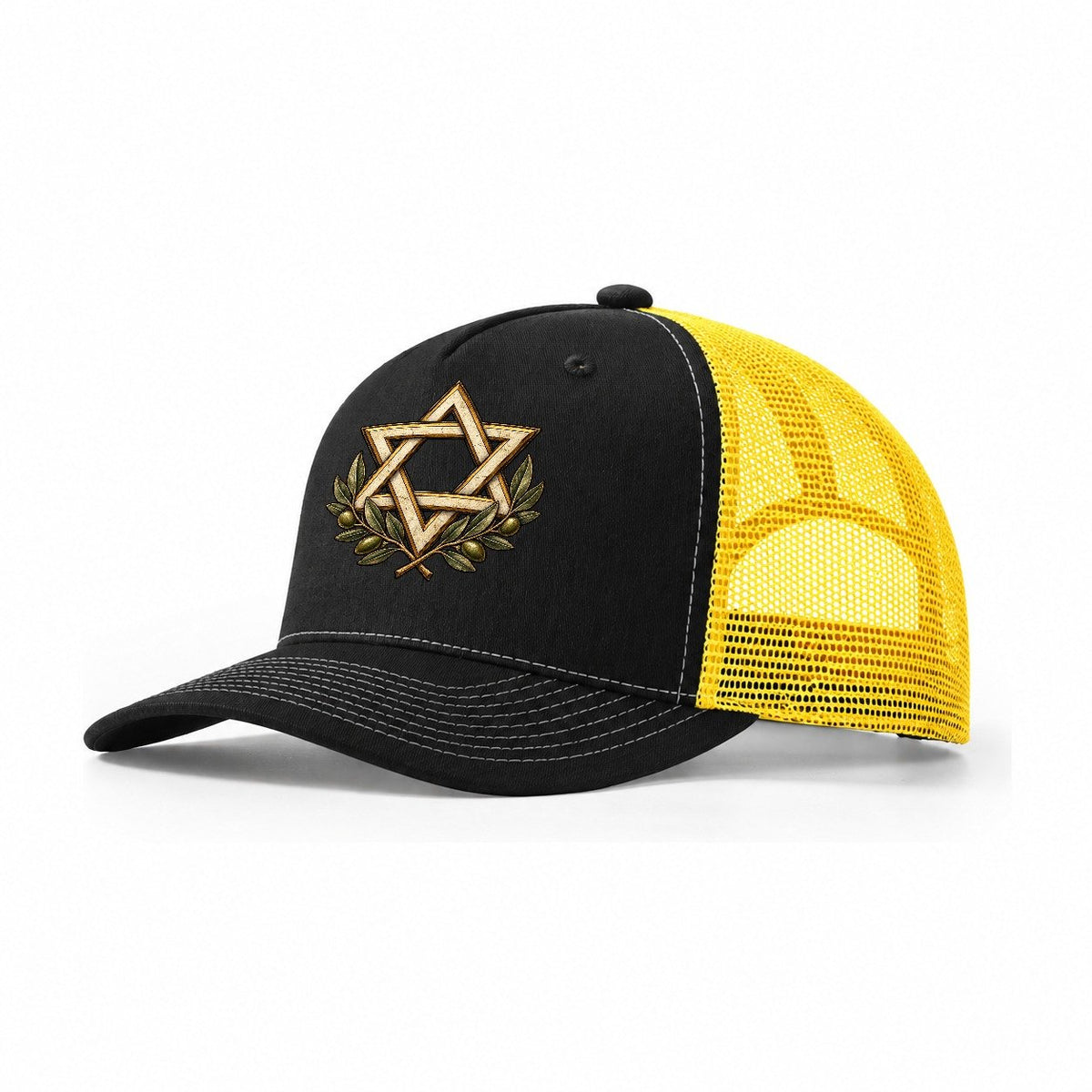 Star Of David Olive Heart Everyday Originals Trucker Hat – Black Yellow