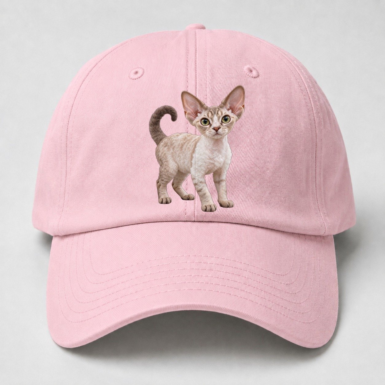 Devon Rex Standing Three Quarter Realistic Cat Portrait Baseball Cap – Pink