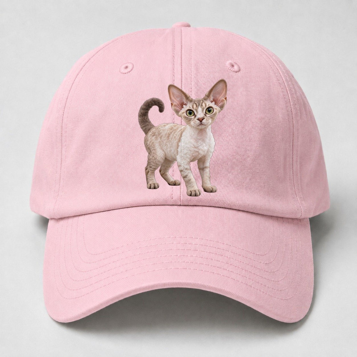 Devon Rex Standing Three Quarter Realistic Cat Portrait Baseball Cap – Pink