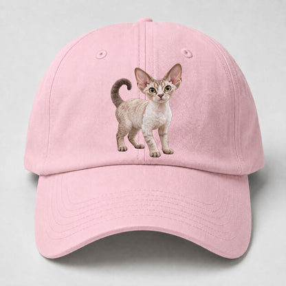 Devon Rex Standing Three Quarter Realistic Cat Portrait Baseball Cap – Pink