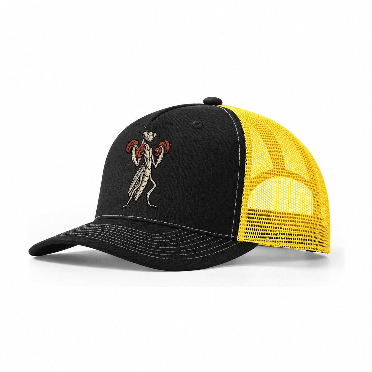 Mantis Double Curl Animal Lifters Trucker Hat – Black Yellow