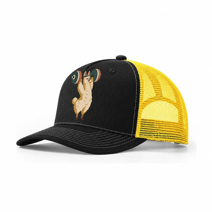 Llama Overhead Carry Animal Lifters Trucker Hat – Black Yellow