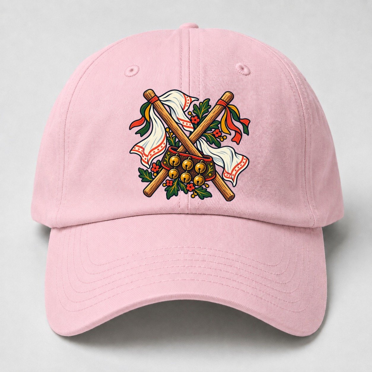 Morris Dance Bells Sticks And Handkerchiefs Uk Culture Heritage Baseball Cap – Pink