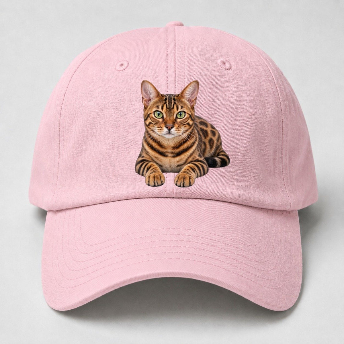 Bengal Reclining Paws Forward Realistic Cat Portrait Baseball Cap – Pink