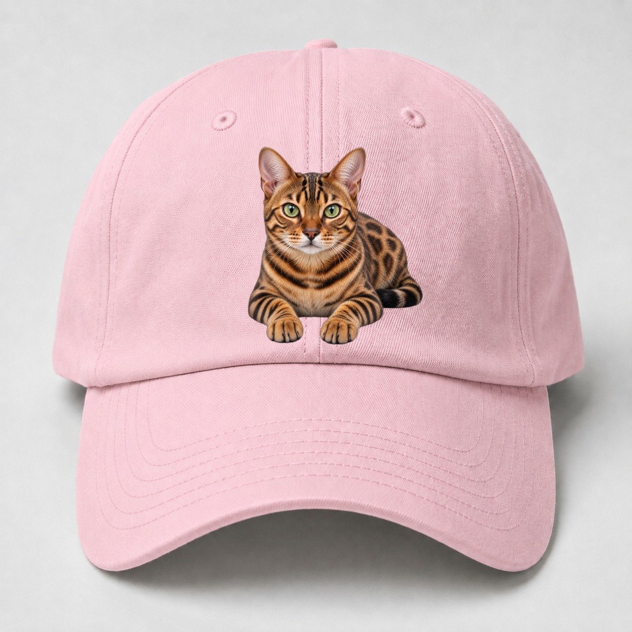 Bengal Reclining Paws Forward Realistic Cat Portrait Baseball Cap – Pink