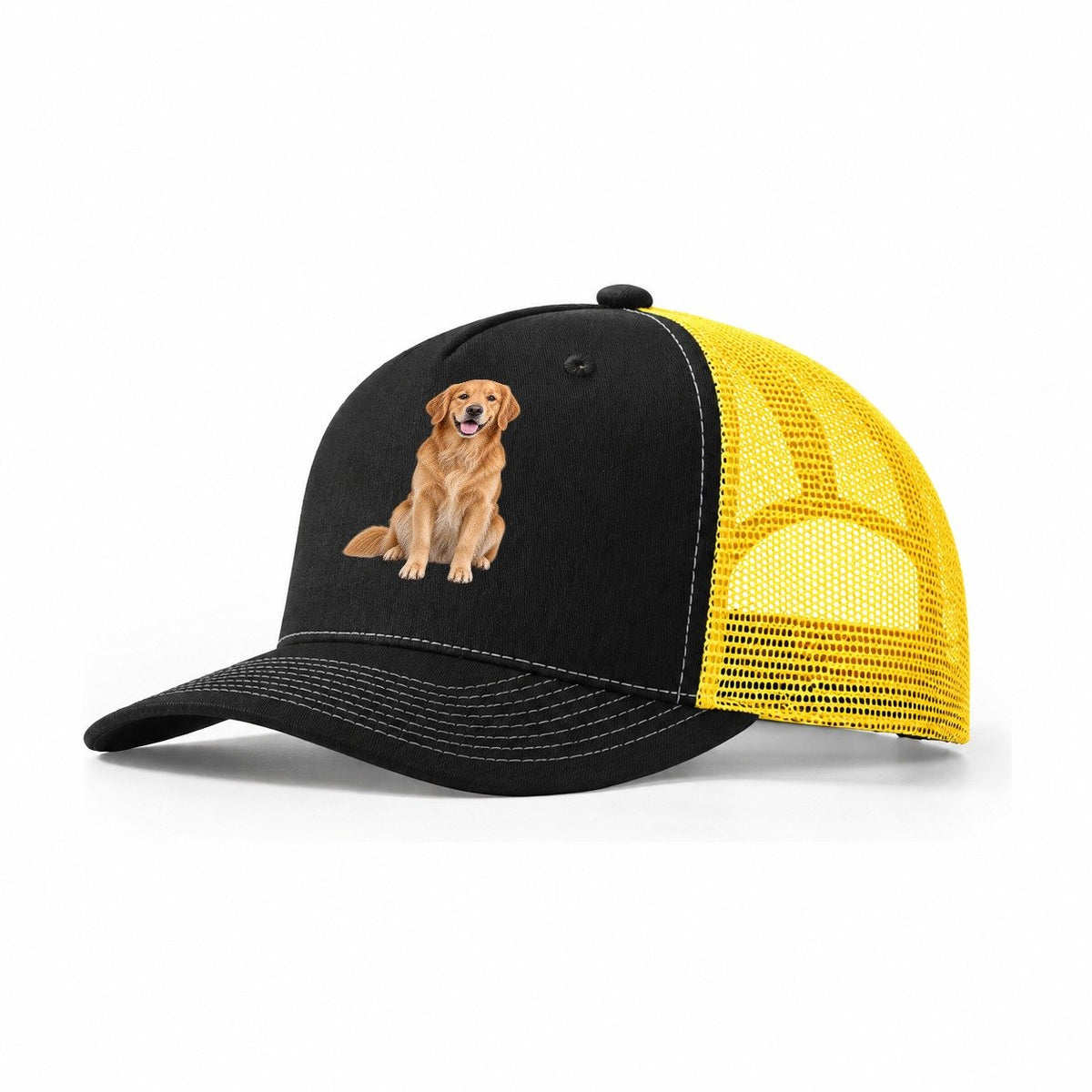 Golden Retriever Sitting Upright Top Breeds Trucker Hat – Black Yellow