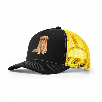 Golden Retriever Sitting Upright Top Breeds Trucker Hat – Black Yellow