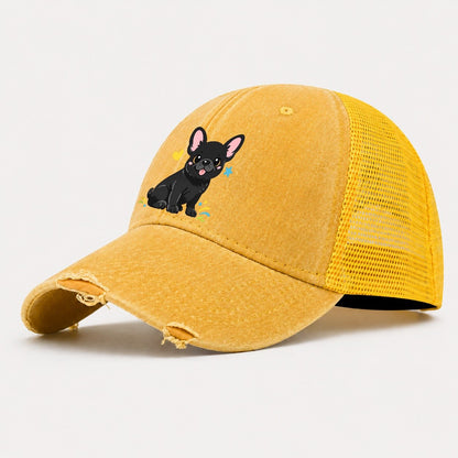 French Bulldog Washed Trucker Hat – Yellow
