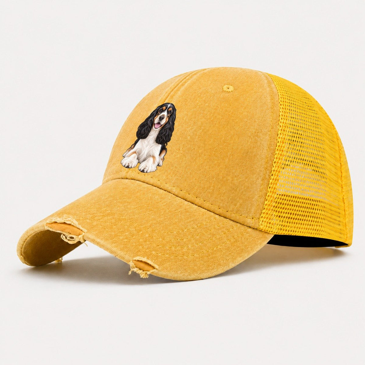 Tri Color Cocker Spaniel Washed Trucker Hat – Yellow
