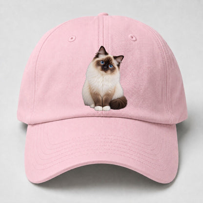 Birman Seated Portrait Realistic Cat Portrait Baseball Cap – Pink