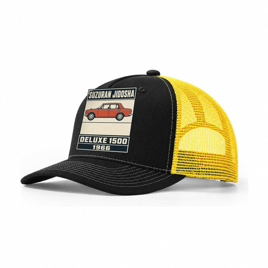 Suzuran Deluxe Showa Speed Plates Trucker Hat – Black Yellow