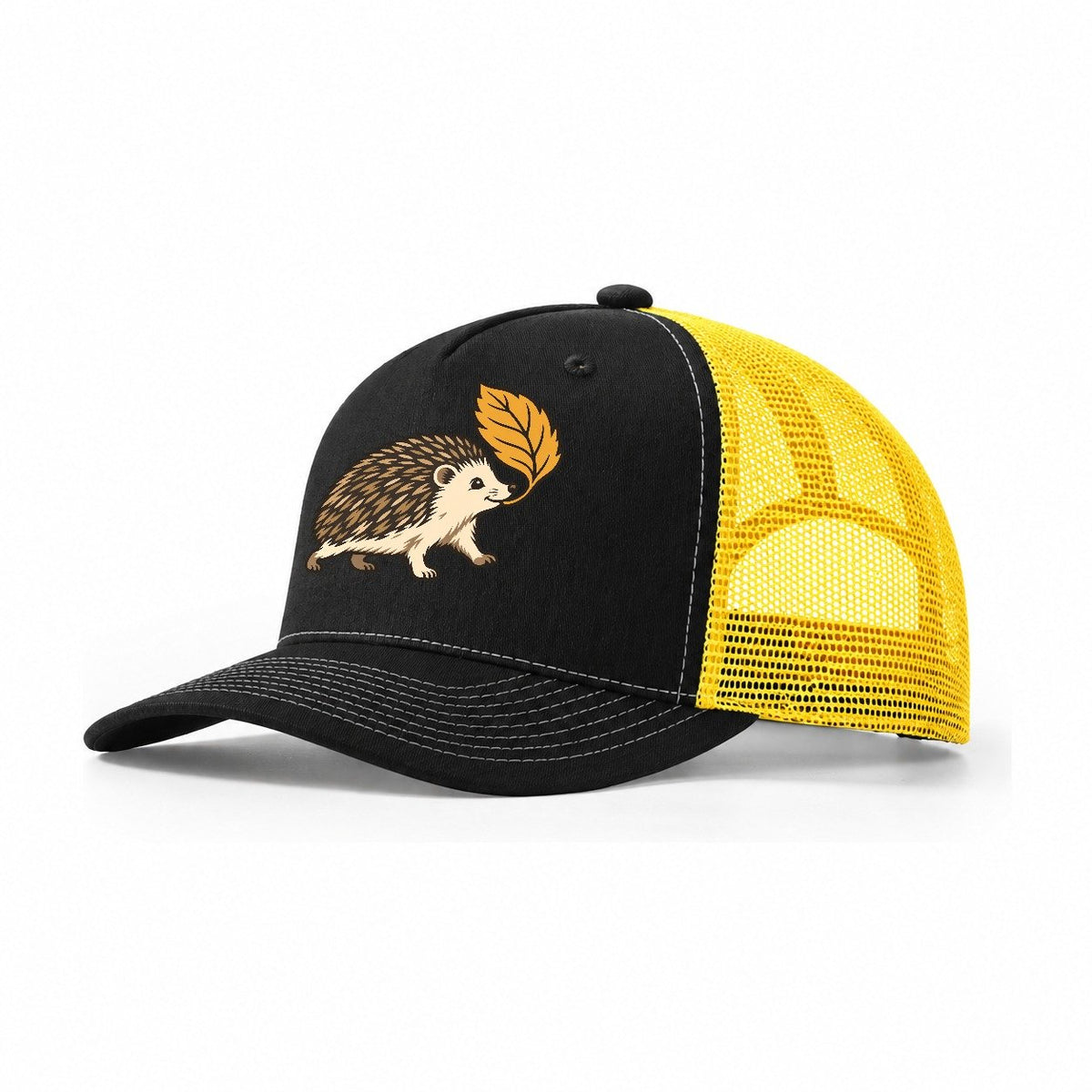 Hedgehog Leaf Carry Small Pet Logos Trucker Hat – Black Yellow
