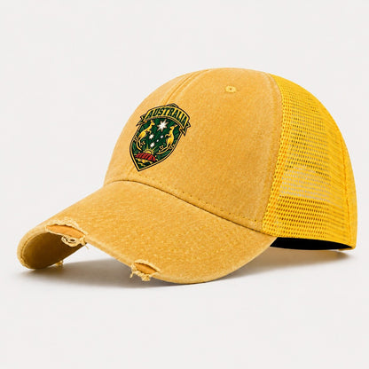 Australia Retro Badge Country Logos Washed Trucker Hat – Yellow