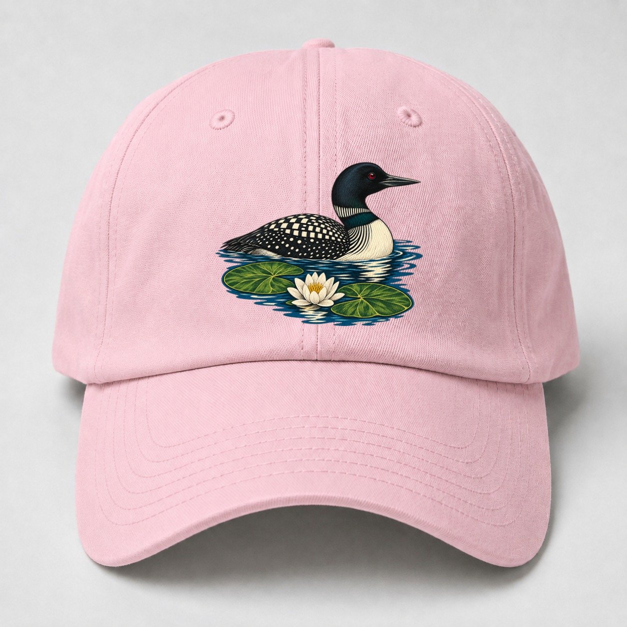 Common Loon And Water Lilies Canada Cultural Icons Baseball Cap – Pink
