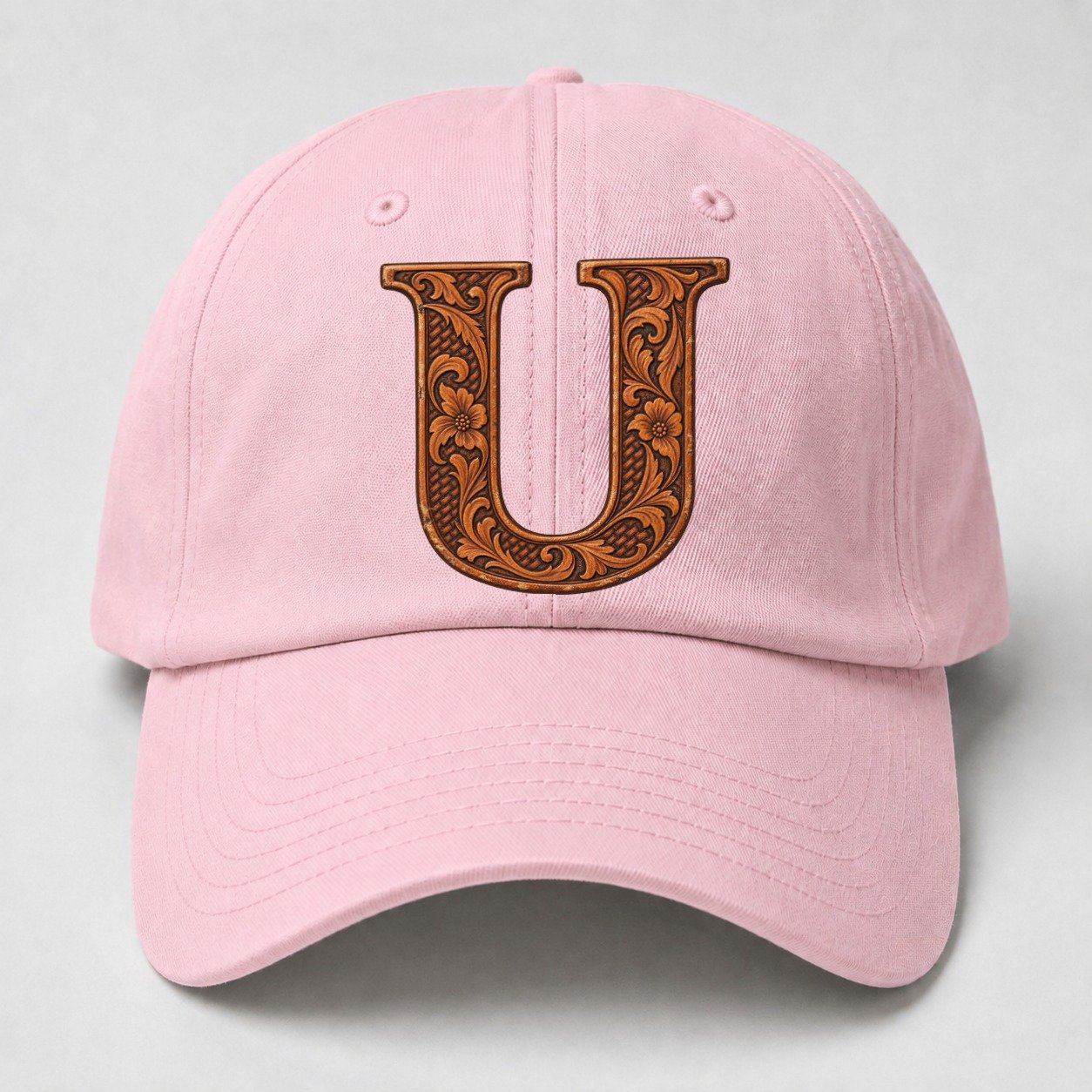 Tooled Leather U Monogram Baseball Cap – Pink