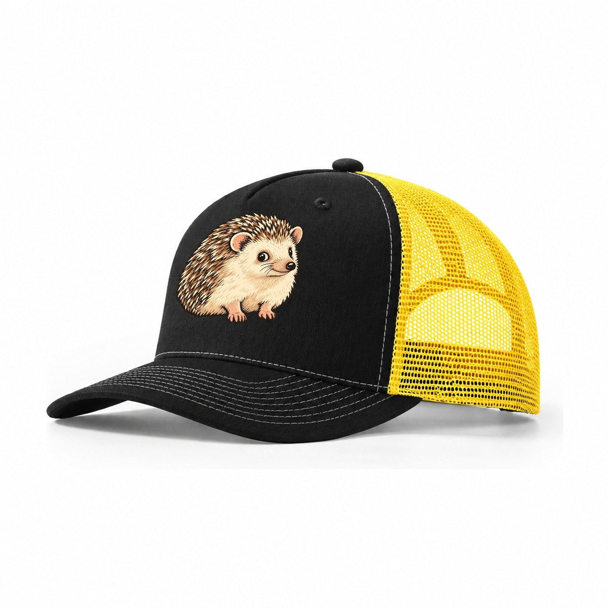 Hedgehog Side Glance Small Pet Logos Trucker Hat – Black Yellow