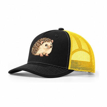 Hedgehog Side Glance Small Pet Logos Trucker Hat – Black Yellow
