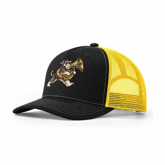 Schnauzer Tuba Carrier Sundown Familiars Trucker Hat – Black Yellow