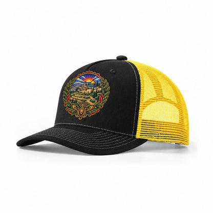 Judean Hills Terraces Jerusalem Trucker Hat – Black Yellow
