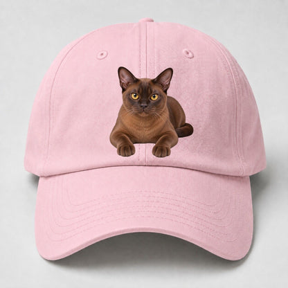 Burmese Reclining Paws Forward Realistic Cat Portrait Baseball Cap – Pink