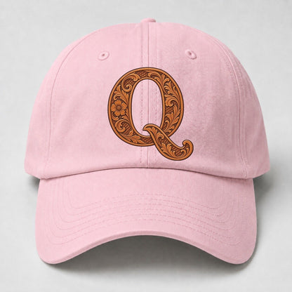Tooled Leather Q Monogram Baseball Cap – Pink