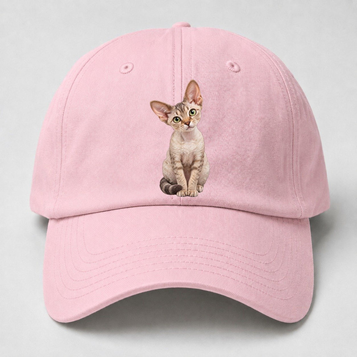 Devon Rex Seated Portrait Realistic Cat Portrait Baseball Cap – Pink