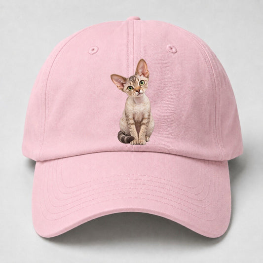 Devon Rex Seated Portrait Realistic Cat Portrait Baseball Cap – Pink