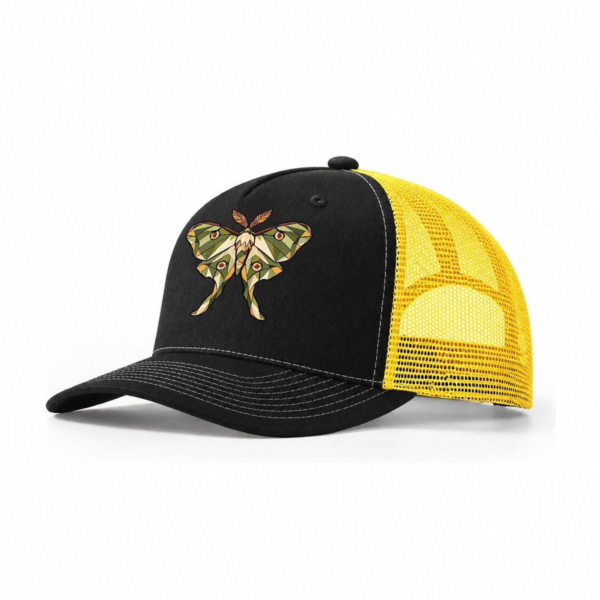 Luna Moth Wildwood Mosaic Trucker Hat – Black Yellow
