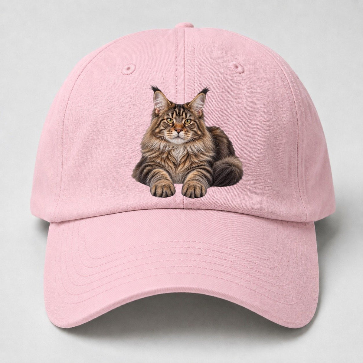 Maine Coon Reclining Paws Forward Realistic Cat Portrait Baseball Cap – Pink